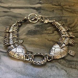 Vintage 90s Goth Articulated Pisces Skeleton Fish Anklet Costume Jewelry